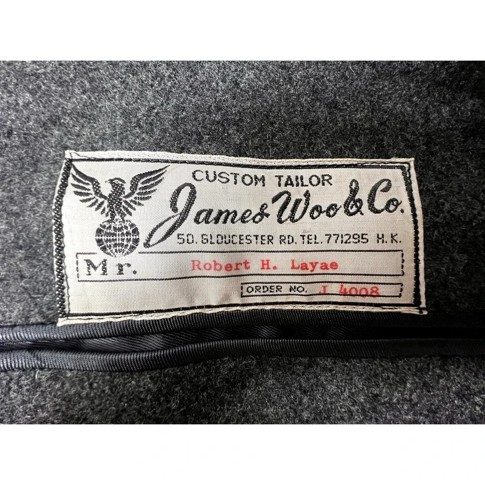 VINTAGE 2PC WOOL SUIT CUSTOM TAILORED by JAMES WOOL & CO. MEN'S CHARCOAL WOOL
